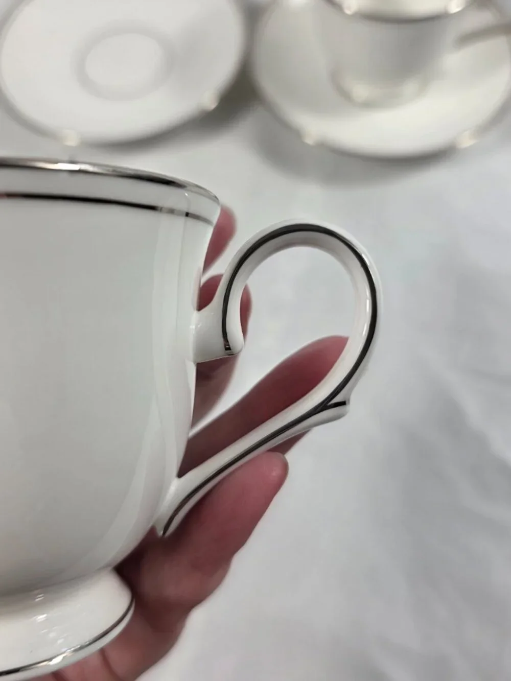 TWO Lenox Federal Platinum Cup & Saucer Sets White with Platinum Trim & Ring